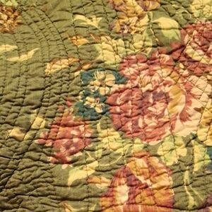 Quilted Shams - Ralph Lauren Olive Green Quilted Pillow with Pink Floral Motif